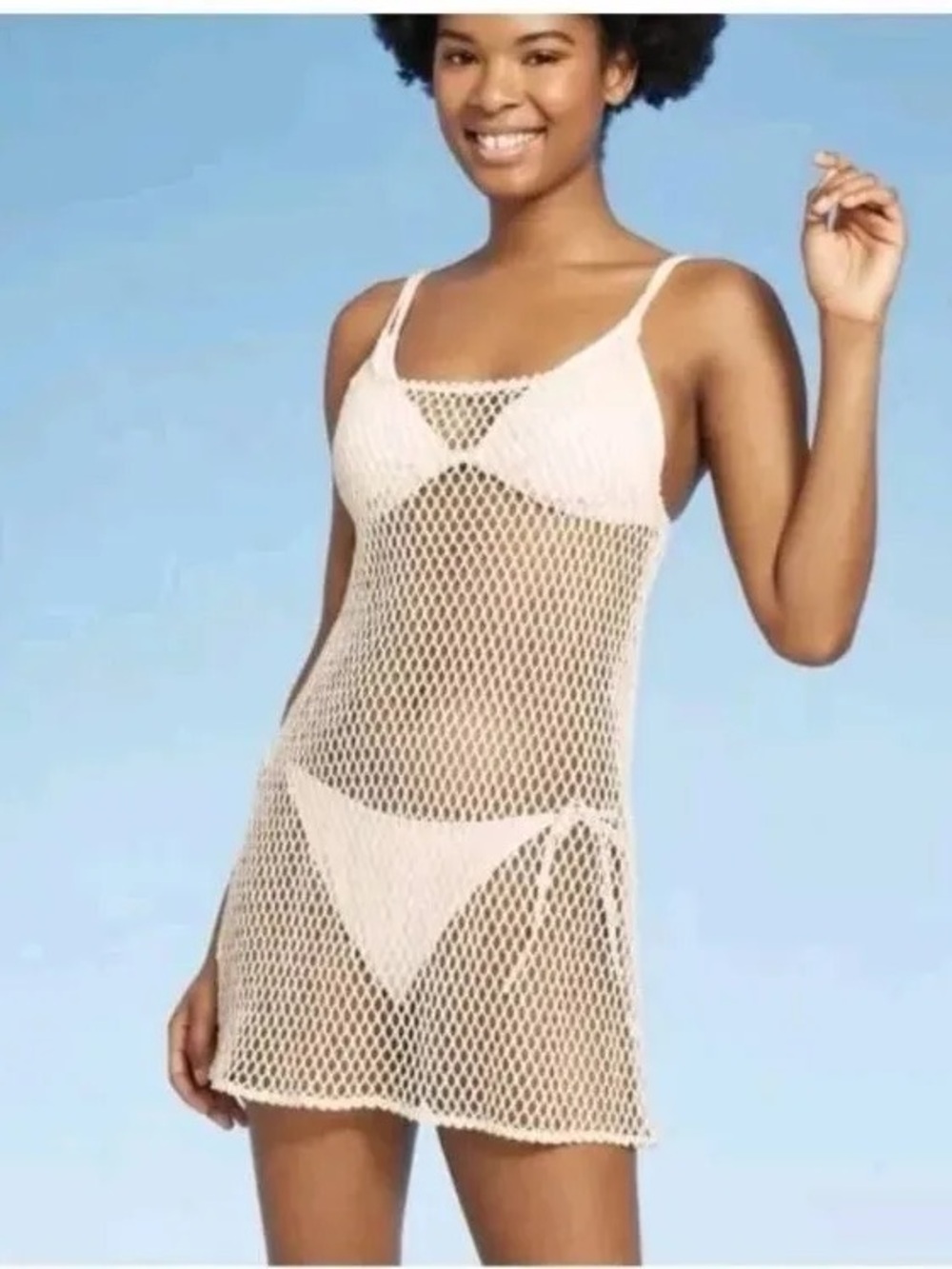 Wild fable Cream Fishnet Cover-up Dress